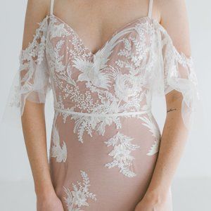 Nude and White Off Shoulder Couture Wedding Dress